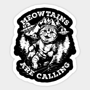 Meowtains are calling Funny Cat Ski Winter Sports Sticker